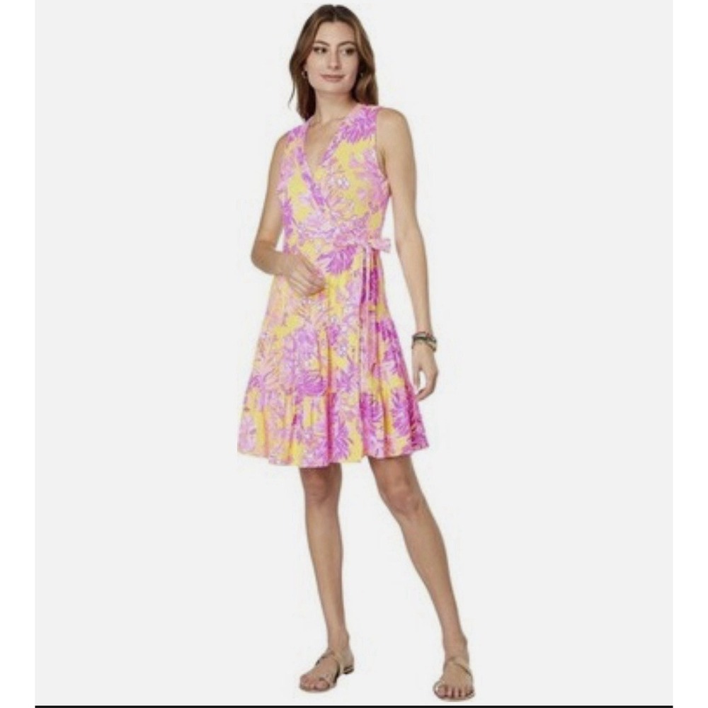 Lilly Pulitzer Folly Floral Wrap Dress Calla Yellow Floral Resort Sz XL Jersey - Picture 7 of 7